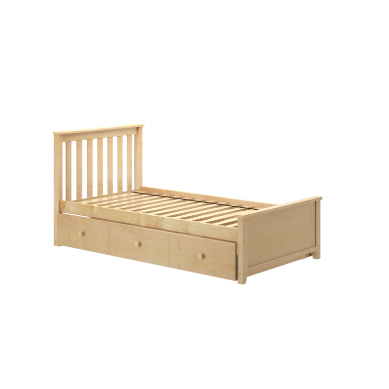 Natural wood twin bed deals with storage